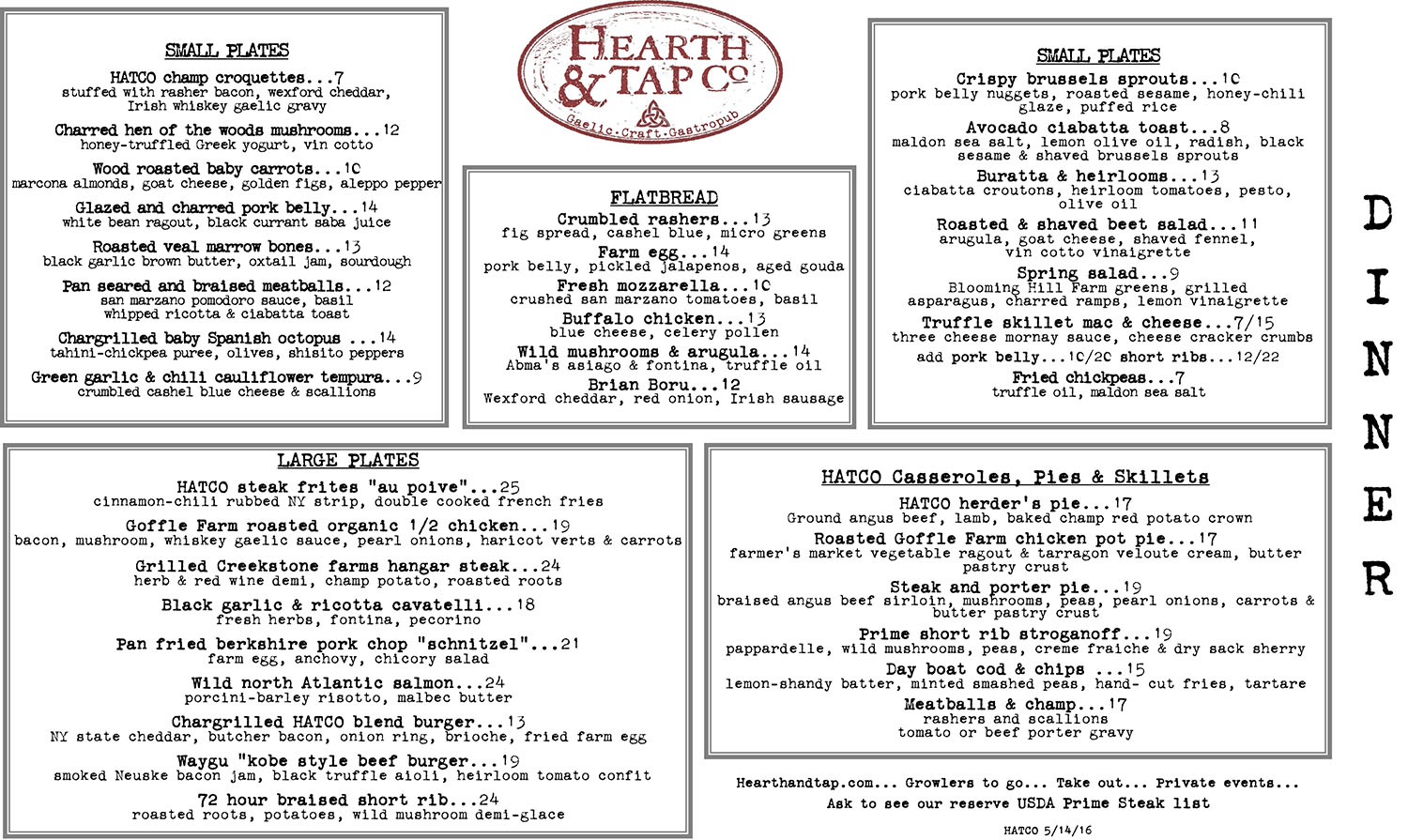 Hearth and tap menu